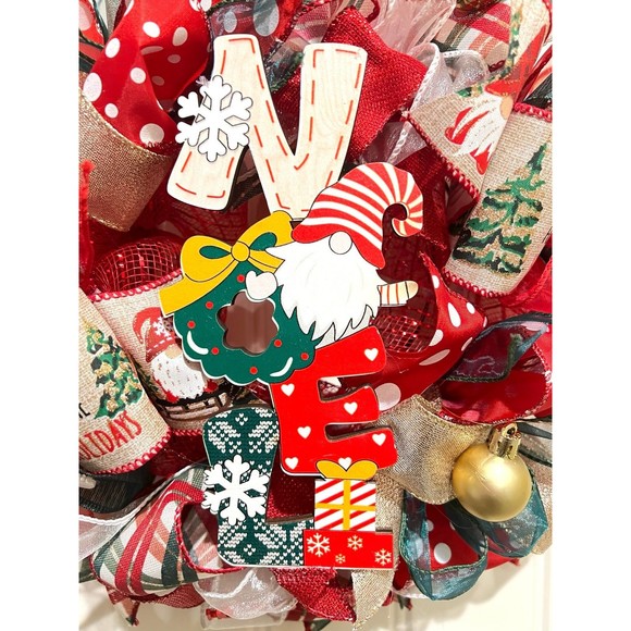 Handmade 13 inch Christmas NOEL Gnome Ribbon Wreath MW3 - Picture 4 of 9